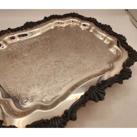 Vintage Rogers 6720 Silver Plated Footed Tray Victorian Oxidized Detail Holiday - Picture 5 of 12